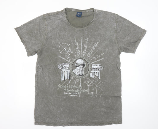 Leader Men's Khaki Geometry Graphic Cotton T-Shirt XL