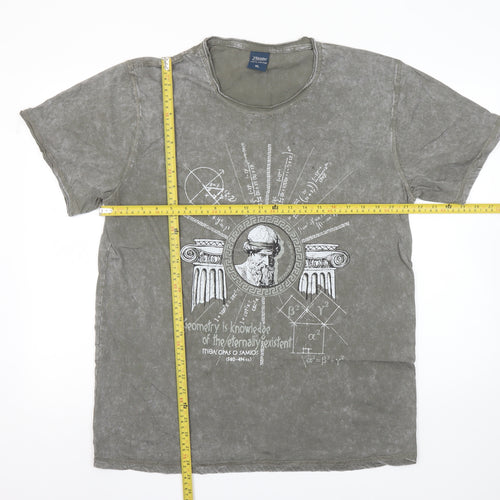 Leader Men's Khaki Geometry Graphic Cotton T-Shirt XL