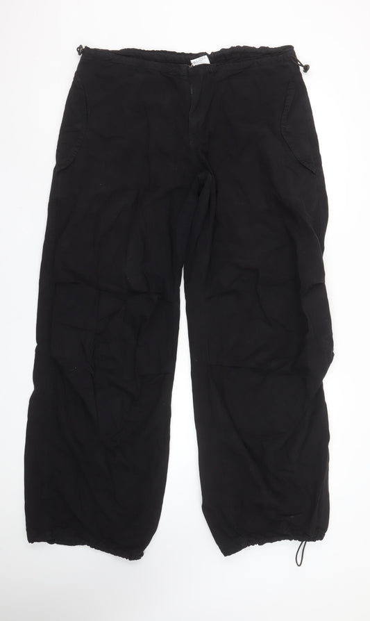 iets frans... Womens Black Cargo Trousers Size M Elastic Waist Drawstring