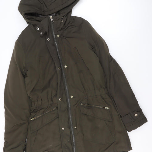 ONLY Womens Green Parka Jacket Size S Hooded Mid-Length Winter Coat