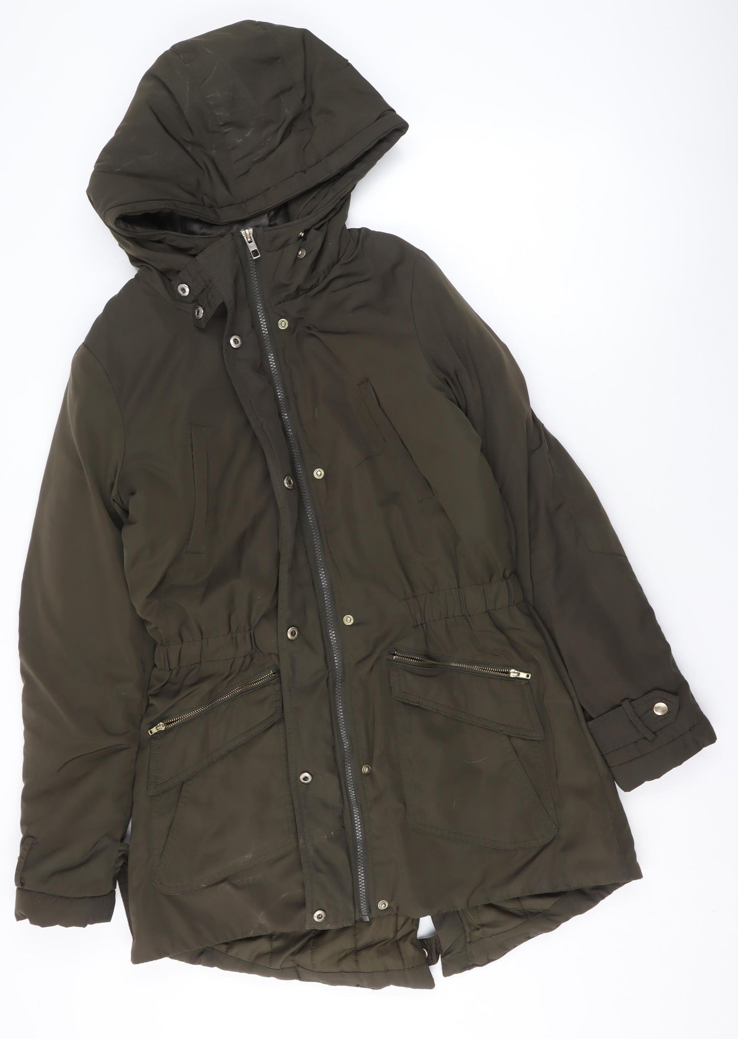 ONLY Womens Green Parka Jacket Size S Hooded Mid-Length Winter Coat