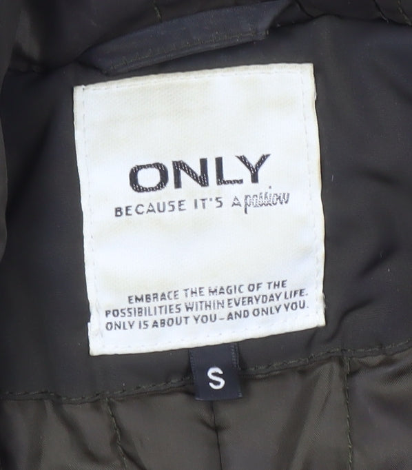ONLY Womens Green Parka Jacket Size S Hooded Mid-Length Winter Coat