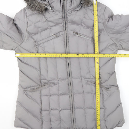 Marks and Spencer Per Una Women's Grey Hooded Puffer Jacket M Faux Fur Trim