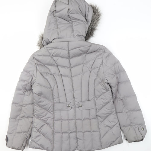 Marks and Spencer Per Una Women's Grey Hooded Puffer Jacket M Faux Fur Trim