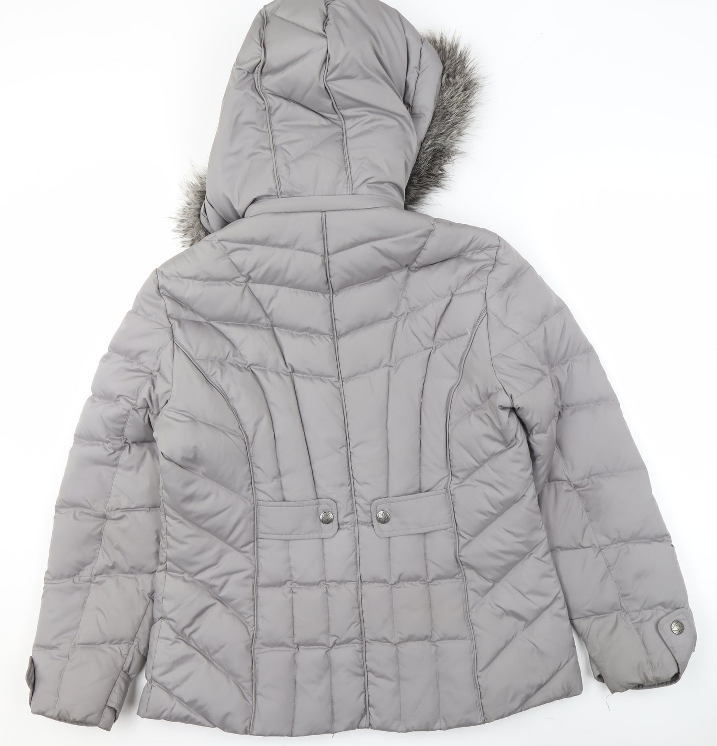Marks and Spencer Per Una Women's Grey Hooded Puffer Jacket M Faux Fur Trim