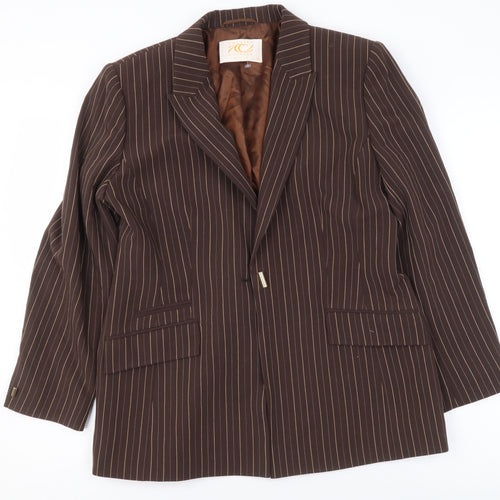 Country Casuals Women Brown Pinstripe Petite Blazer Size 14 Wool Blend