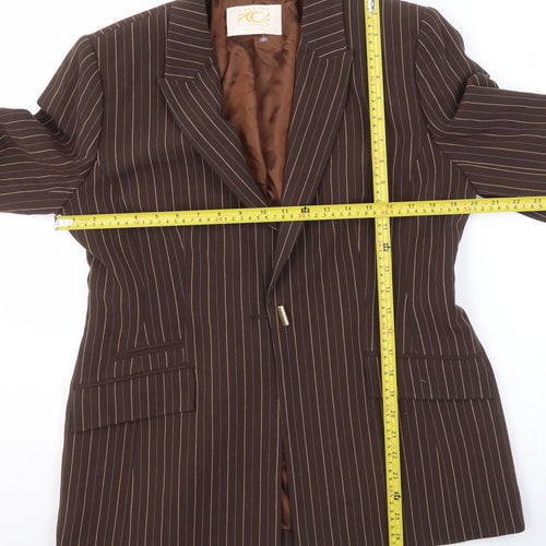 Country Casuals Women Brown Pinstripe Petite Blazer Size 14 Wool Blend