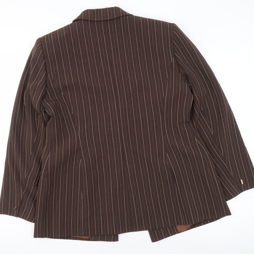 Country Casuals Women Brown Pinstripe Petite Blazer Size 14 Wool Blend