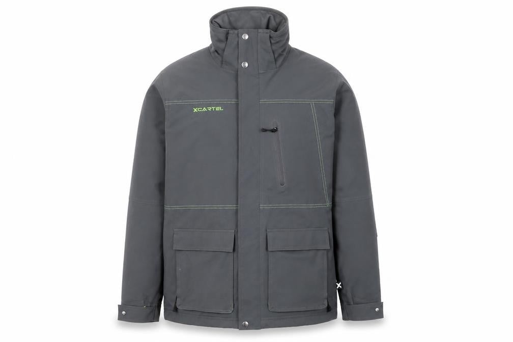 Front view of XCARTEL men’s grey waterproof hooded parka jacket l regular fit