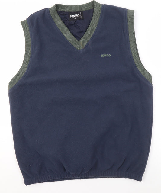 HIPPO Mens Blue Fleece Golf Vest M V-Neck Sleeveless Pullover