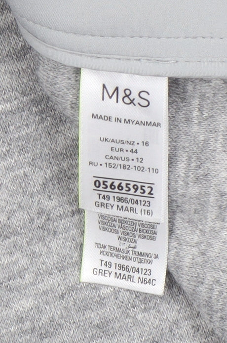 Marks and Spencer Women’s Grey Marl Long Sleeve Button Jacket Size 16