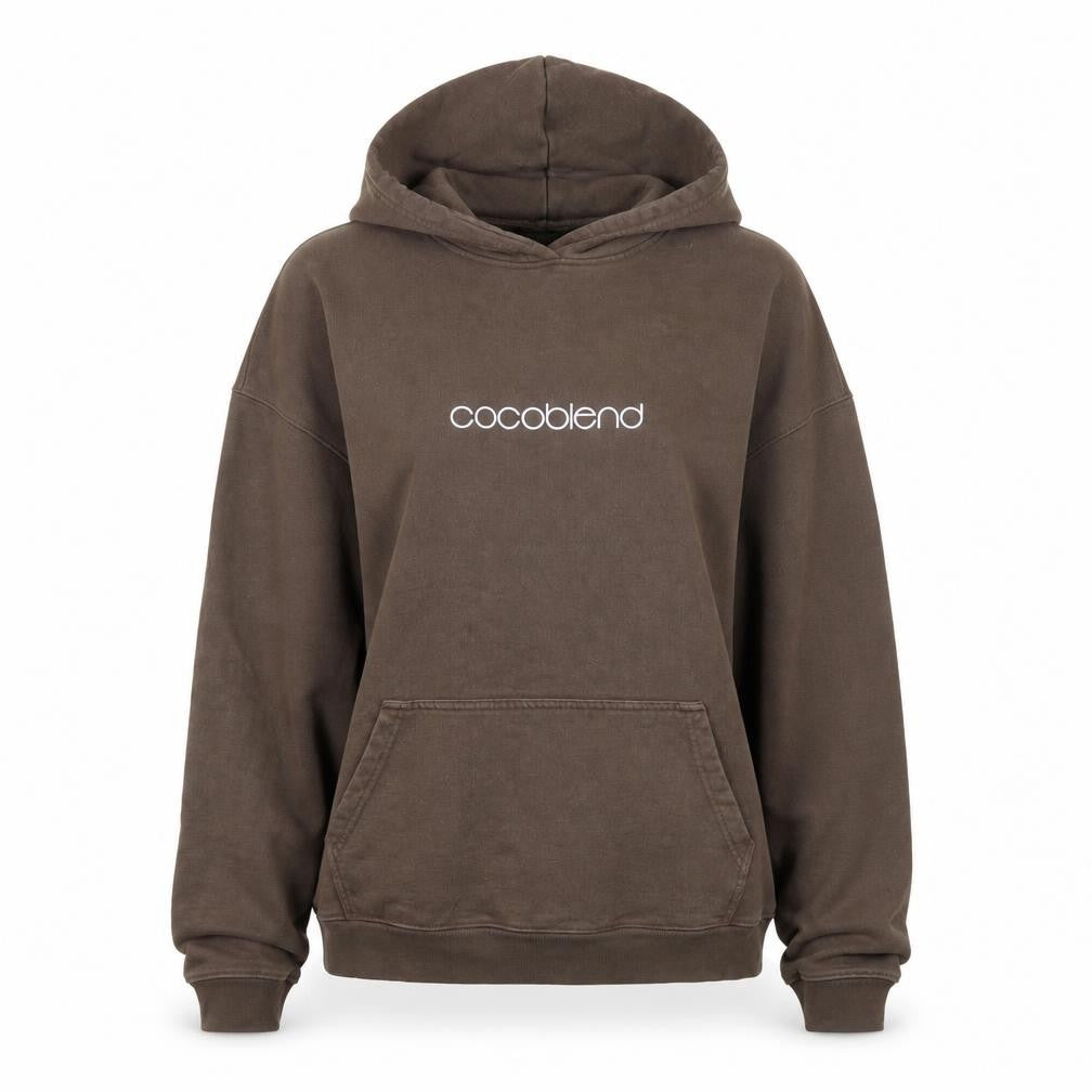 Front view of Cocoblend Women Brown Pullover Hoodie, size M, Cotton Casual Lined