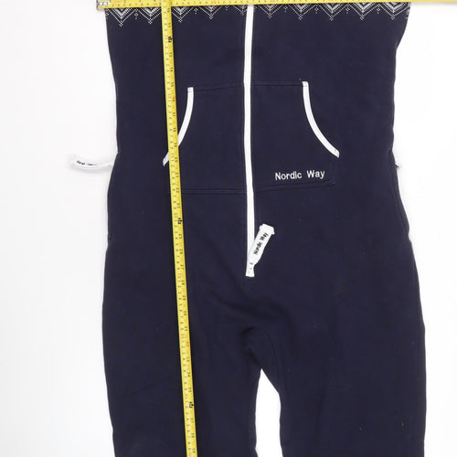 Nordic Way Men's Blue Hooded Fair Isle Fleece Onesie M