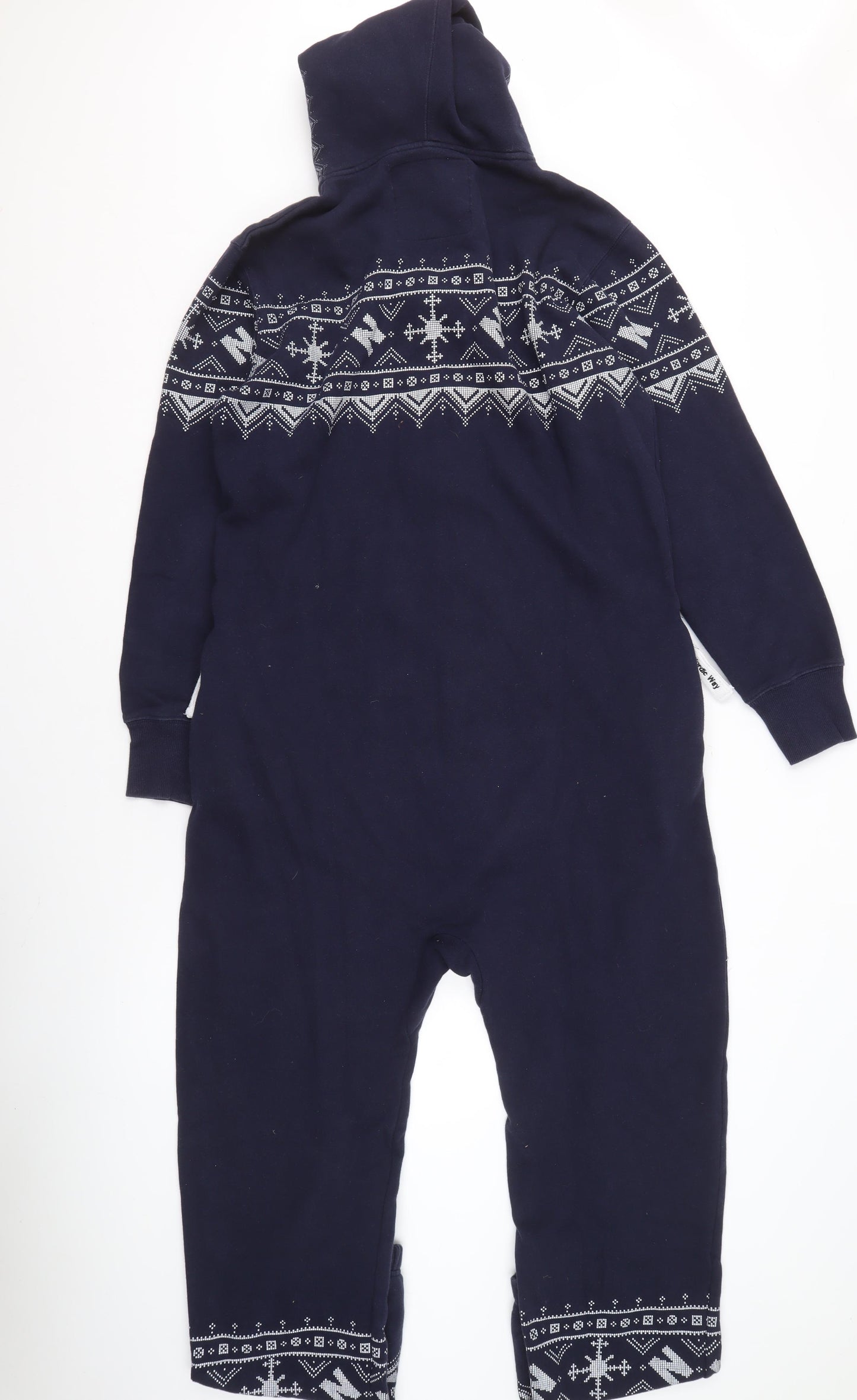 Nordic Way Men's Blue Hooded Fair Isle Fleece Onesie M