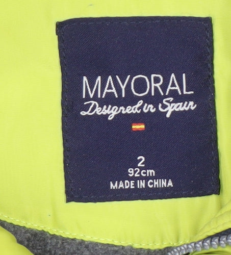 Mayoral Boys Yellow Hooded Duffle Coat 2 Years Polyester Winter Jacket