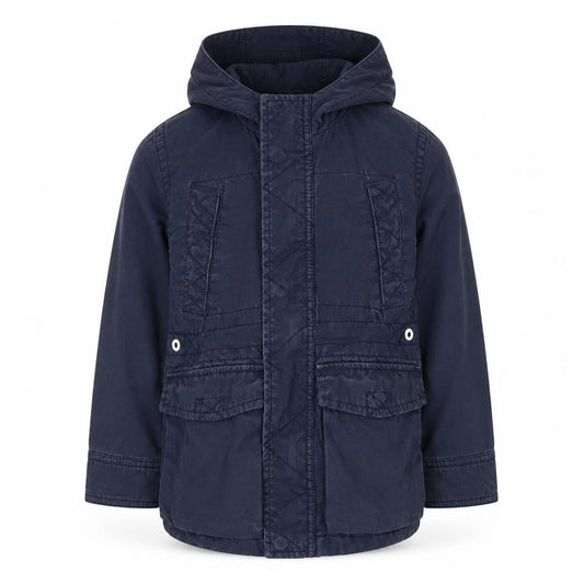 Front view of Gap Kids boys’ blue 4-5 years hooded windbreaker jacket with pockets