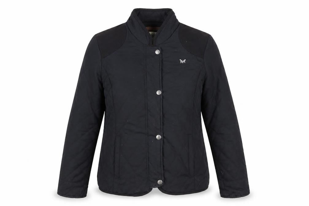 Front view of Crew Clothing Women’s Black Quilted Jacket, size UK 10