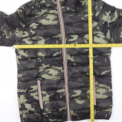Next Girls Green Camouflage Hooded Puffer Jacket 15 Years Polyester Lined