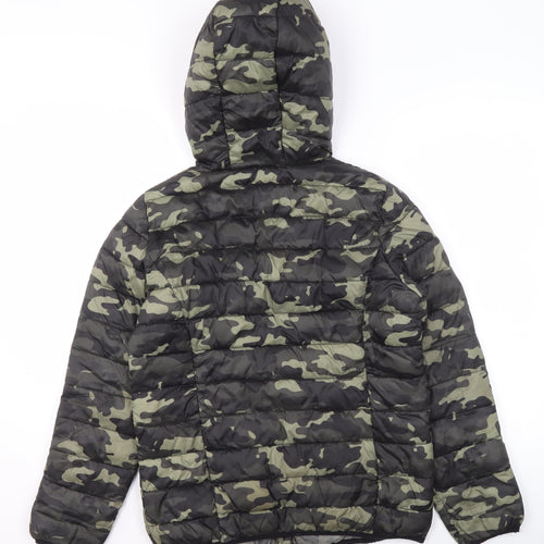 Next Girls Green Camouflage Hooded Puffer Jacket 15 Years Polyester Lined
