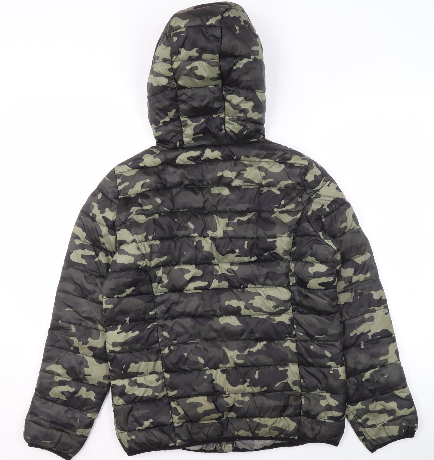 Next Girls Green Camouflage Hooded Puffer Jacket 15 Years Polyester Lined