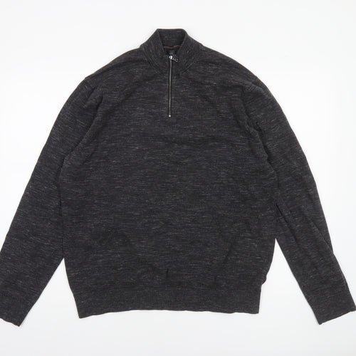 Marks and Spencer Men’s Grey XL 1/4 Zip Cotton Rich Jumper