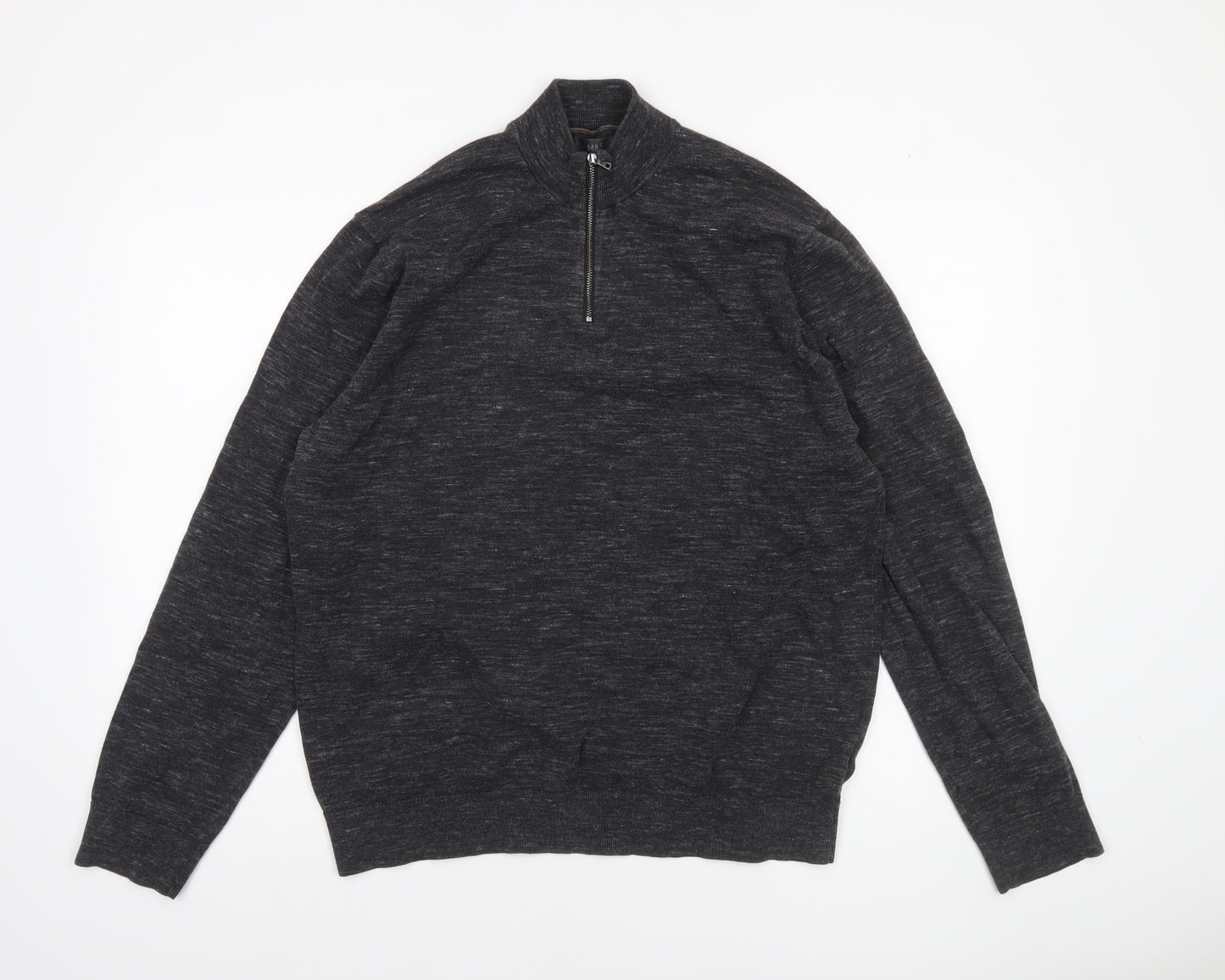 Marks and Spencer Men’s Grey XL 1/4 Zip Cotton Rich Jumper