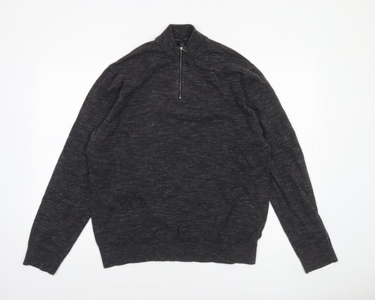 Marks and Spencer Men’s Grey XL 1/4 Zip Cotton Rich Jumper