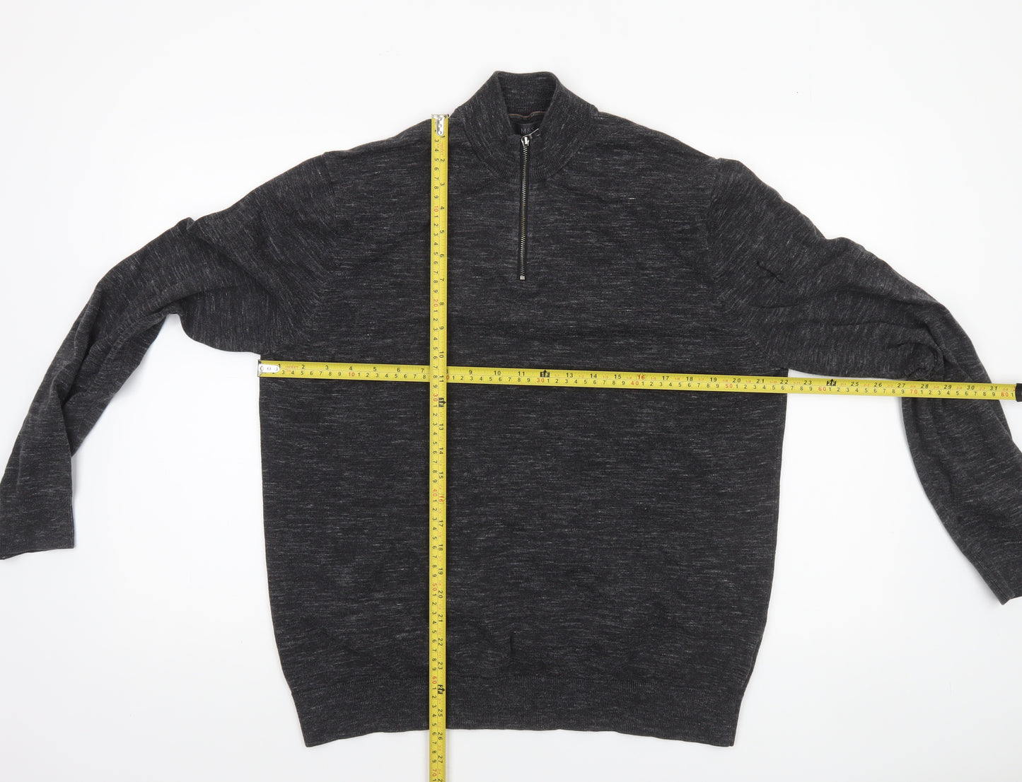 Marks and Spencer Men’s Grey XL 1/4 Zip Cotton Rich Jumper