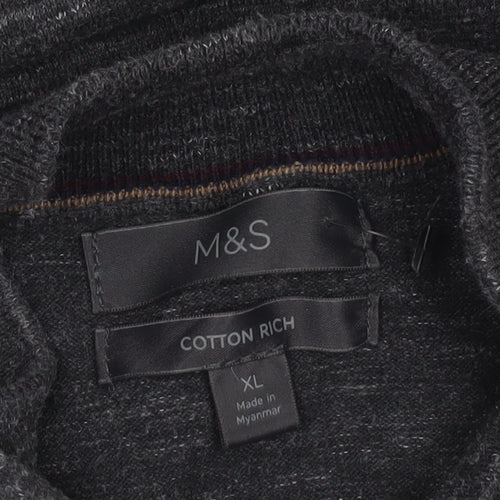 Marks and Spencer Men’s Grey XL 1/4 Zip Cotton Rich Jumper