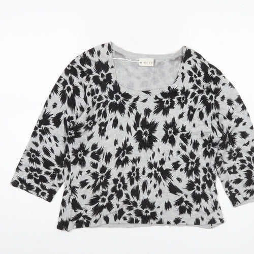 Minuet Women’s Grey Floral 3/4 Sleeve Pullover Jumper Size 16