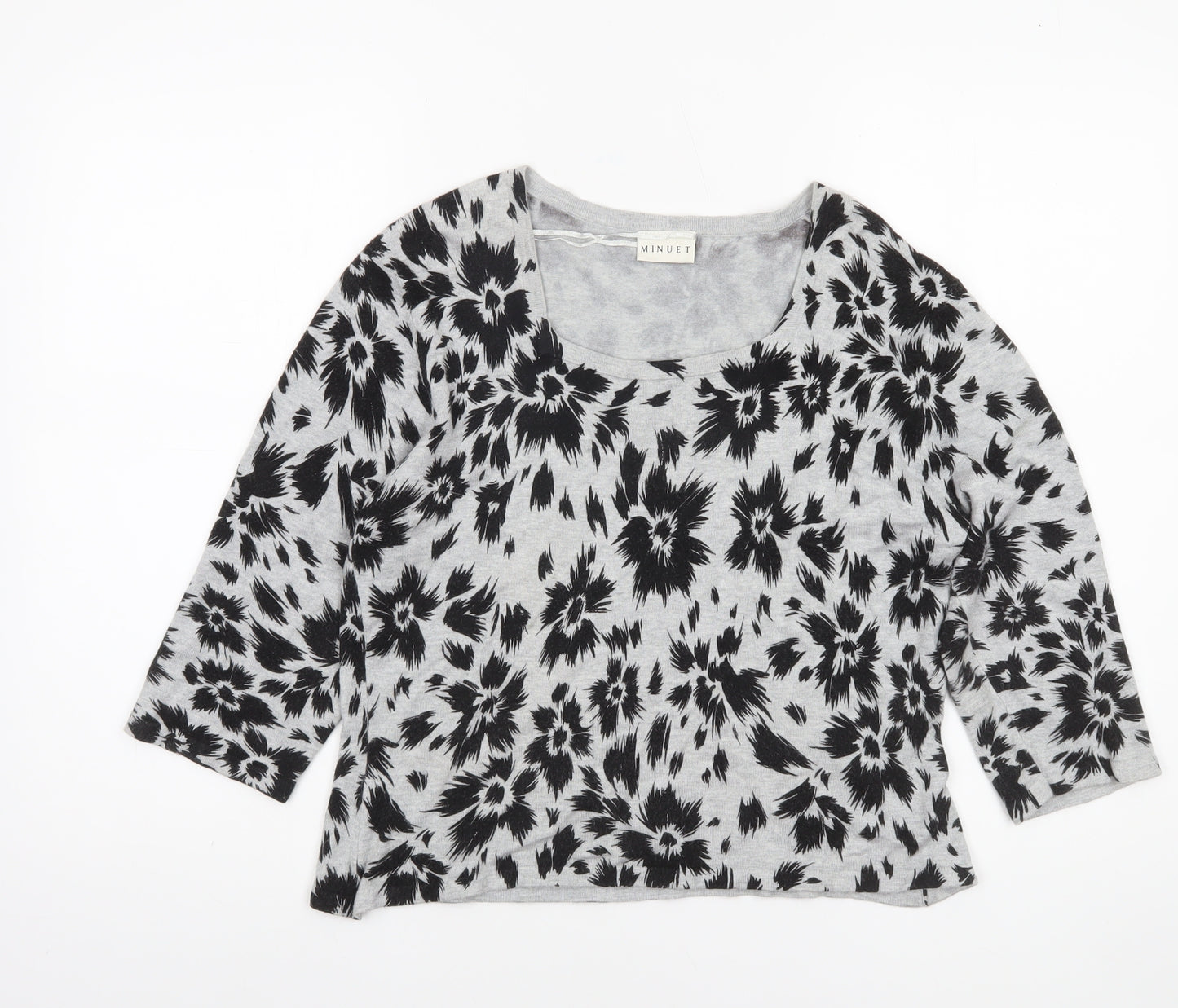 Minuet Women’s Grey Floral 3/4 Sleeve Pullover Jumper Size 16