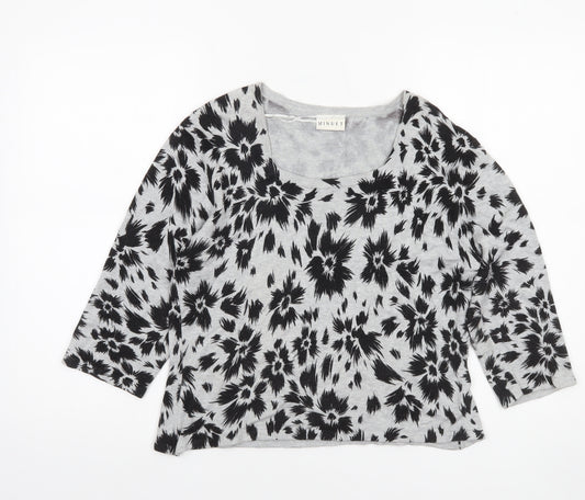 Minuet Women’s Grey Floral 3/4 Sleeve Pullover Jumper Size 16