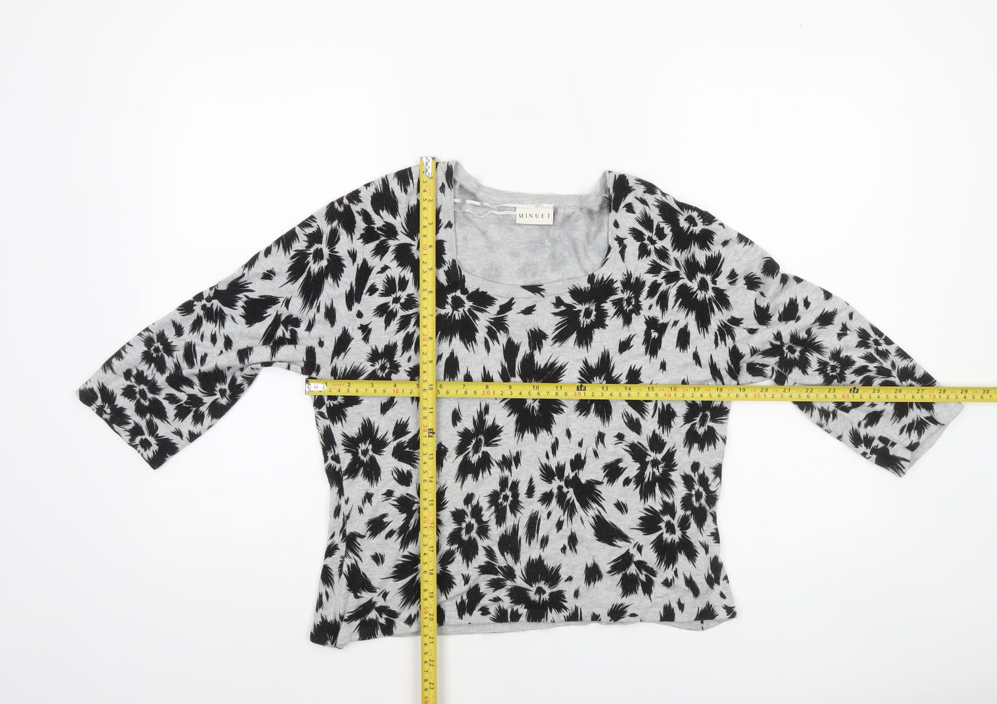 Minuet Women’s Grey Floral 3/4 Sleeve Pullover Jumper Size 16