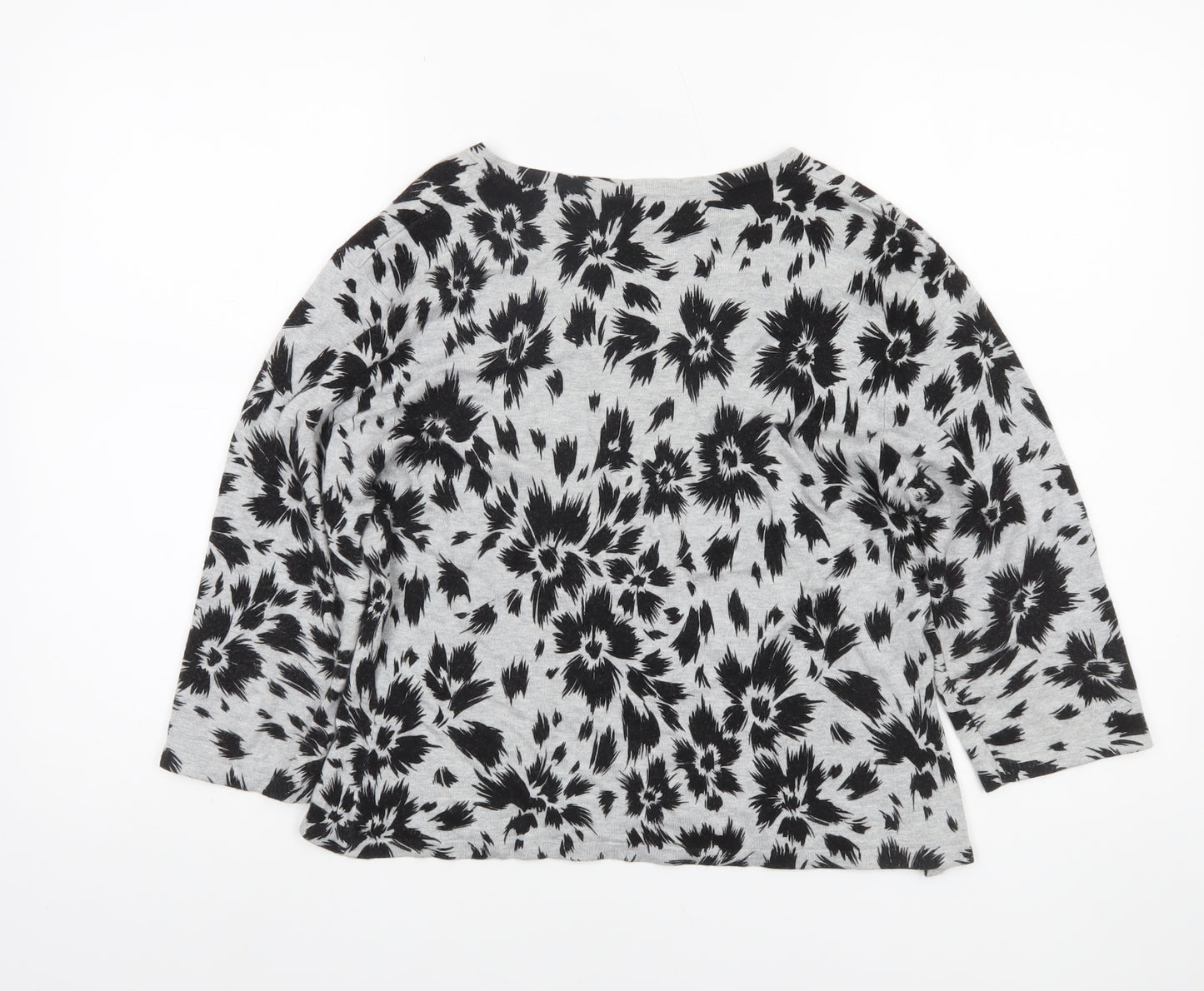 Minuet Women’s Grey Floral 3/4 Sleeve Pullover Jumper Size 16