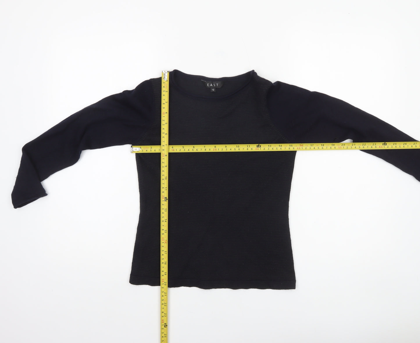 EAST Womens Black Wool Blend Crew Neck Long Sleeve Jumper Size 12