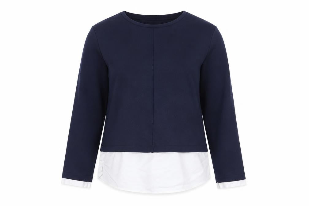 Front view of Gallery Women’s Blue Long Sleeve Layered Style Blouse, size S