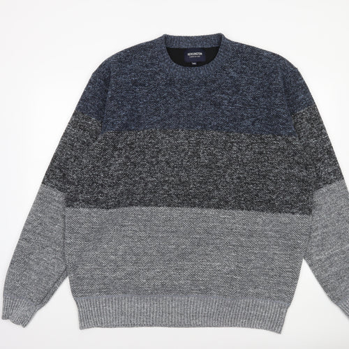 Kensington Eastside Men's Grey Colour Block Chunky Knit Pullover Jumper 3XL