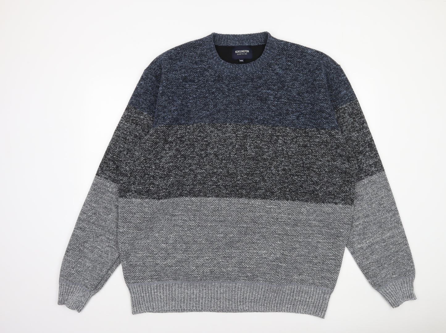 Kensington Eastside Men's Grey Colour Block Chunky Knit Pullover Jumper 3XL