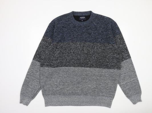 Kensington Eastside Men's Grey Colour Block Chunky Knit Pullover Jumper 3XL