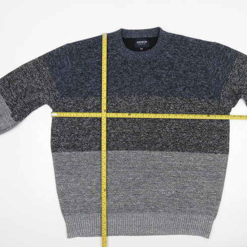 Kensington Eastside Men's Grey Colour Block Chunky Knit Pullover Jumper 3XL