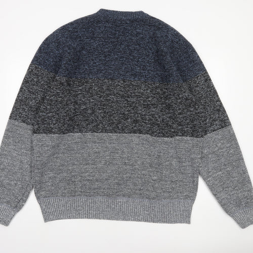 Kensington Eastside Men's Grey Colour Block Chunky Knit Pullover Jumper 3XL