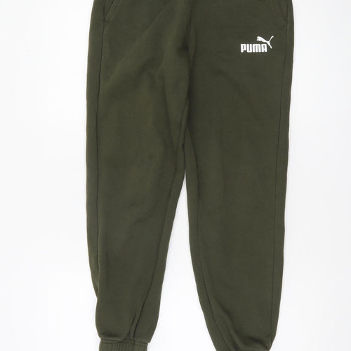 Puma Boys Green Jogger Sweatpants 13-14 Years Elastic Waist Fleece Trousers