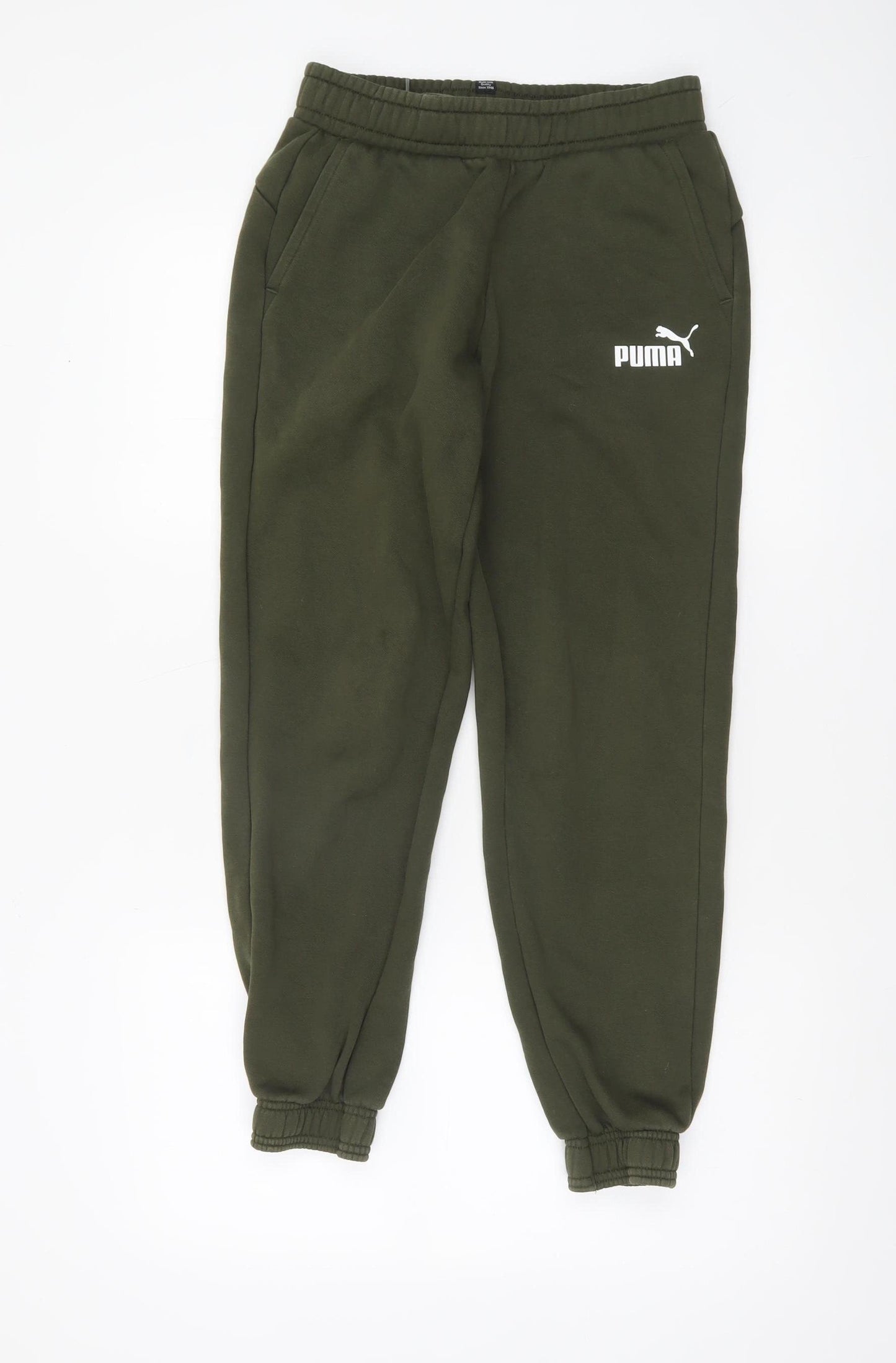 Puma Boys Green Jogger Sweatpants 13-14 Years Elastic Waist Fleece Trousers