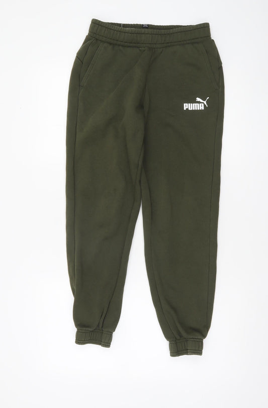 Puma Boys Green Jogger Sweatpants 13-14 Years Elastic Waist Fleece Trousers
