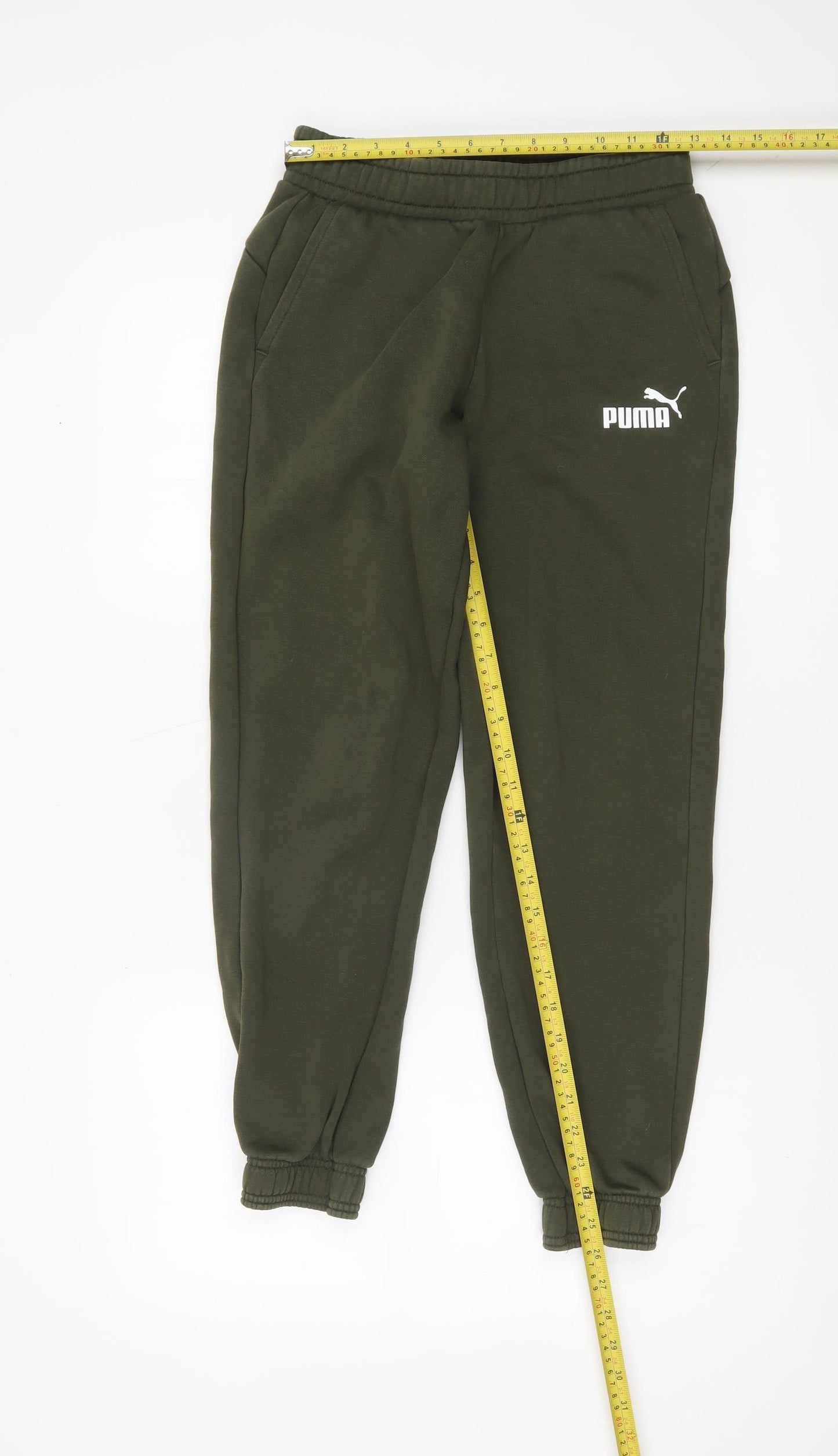 Puma Boys Green Jogger Sweatpants 13-14 Years Elastic Waist Fleece Trousers