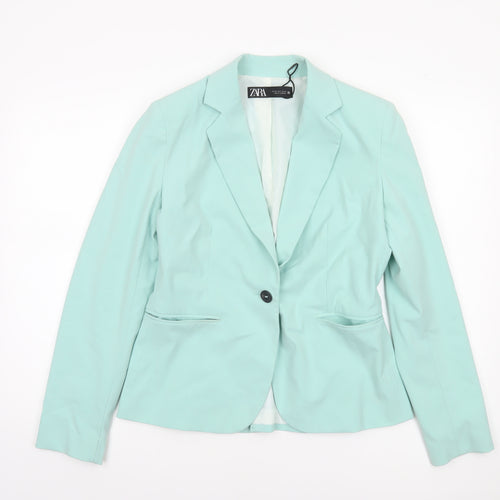 Zara Women Mint Green Fitted Single-Breasted Blazer Size 10