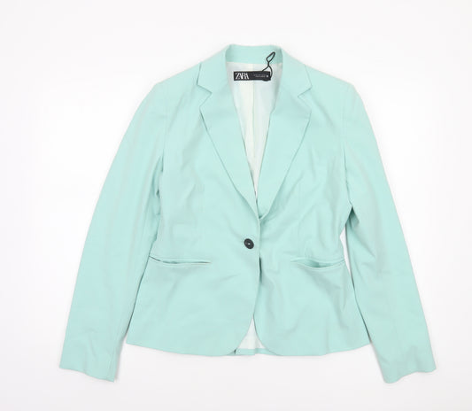 Zara Women Mint Green Fitted Single-Breasted Blazer Size 10