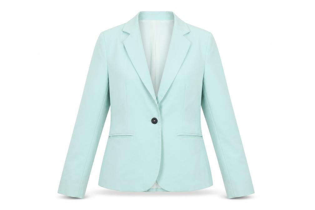 Front view of Zara Women Mint Green Fitted Single-Breasted Blazer, size 10