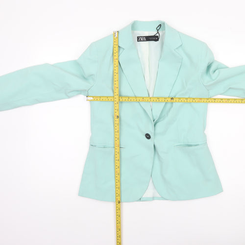 Zara Women Mint Green Fitted Single-Breasted Blazer Size 10