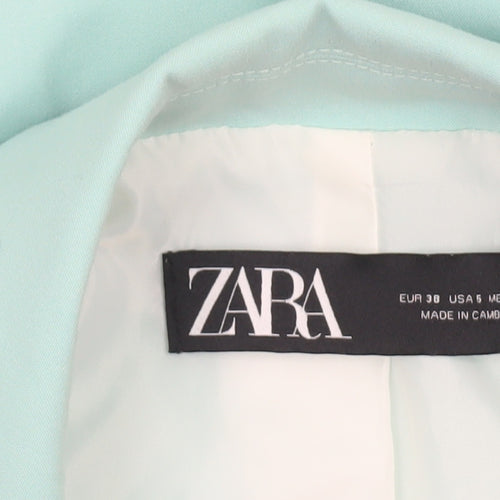 Zara Women Mint Green Fitted Single-Breasted Blazer Size 10